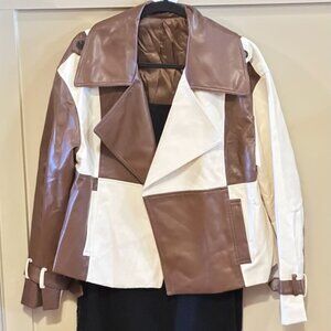 Vegan Leather Tankaneo Brown and Cream Women's Jacket